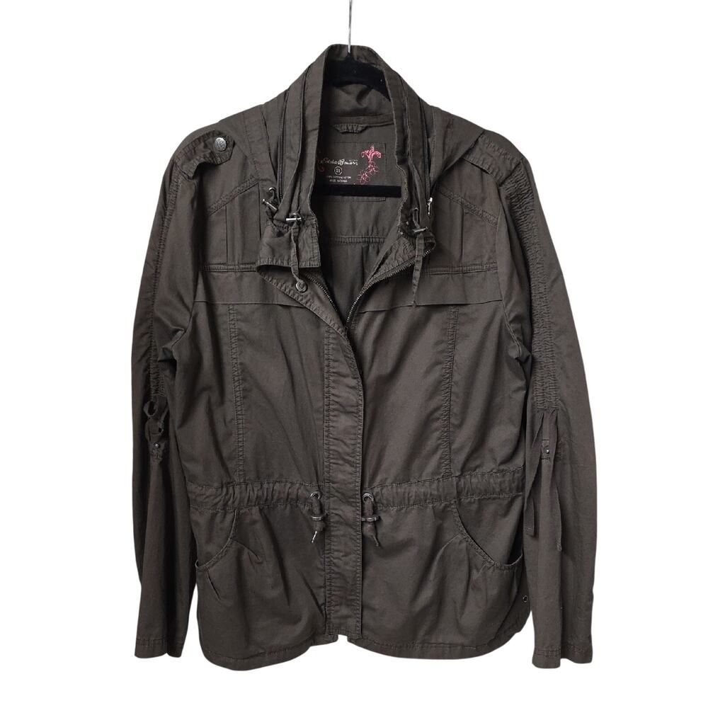 Eddie Bauer Girl On The Go Dark Brown Utility Drawstring Jacket Womens Size XL